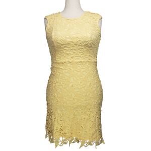 NY&C Butter Yellow Crochet Panel Dress Women’s 8 Slim Fit Knee Length